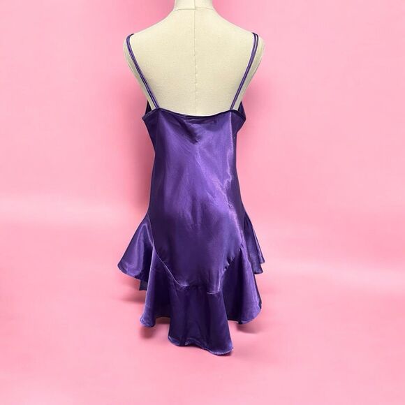 VTG Satin Glossy Purple Slip Nightgown Shorty Glam Chemise PJS Sleep Dress Sz M - Picture 3 of 12